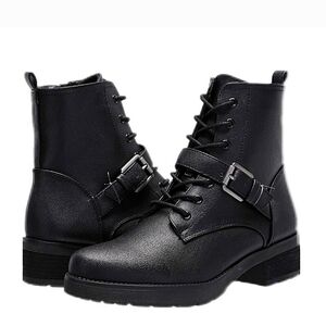 New w/Box Soul By Naturalizer Quaid Faux Leather Buckled Lace-Up Lug Sole Boots